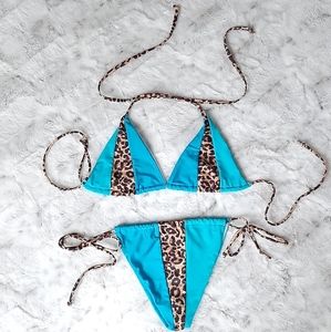NEW 2 piece leopard print and blue swimsuit. Size S.